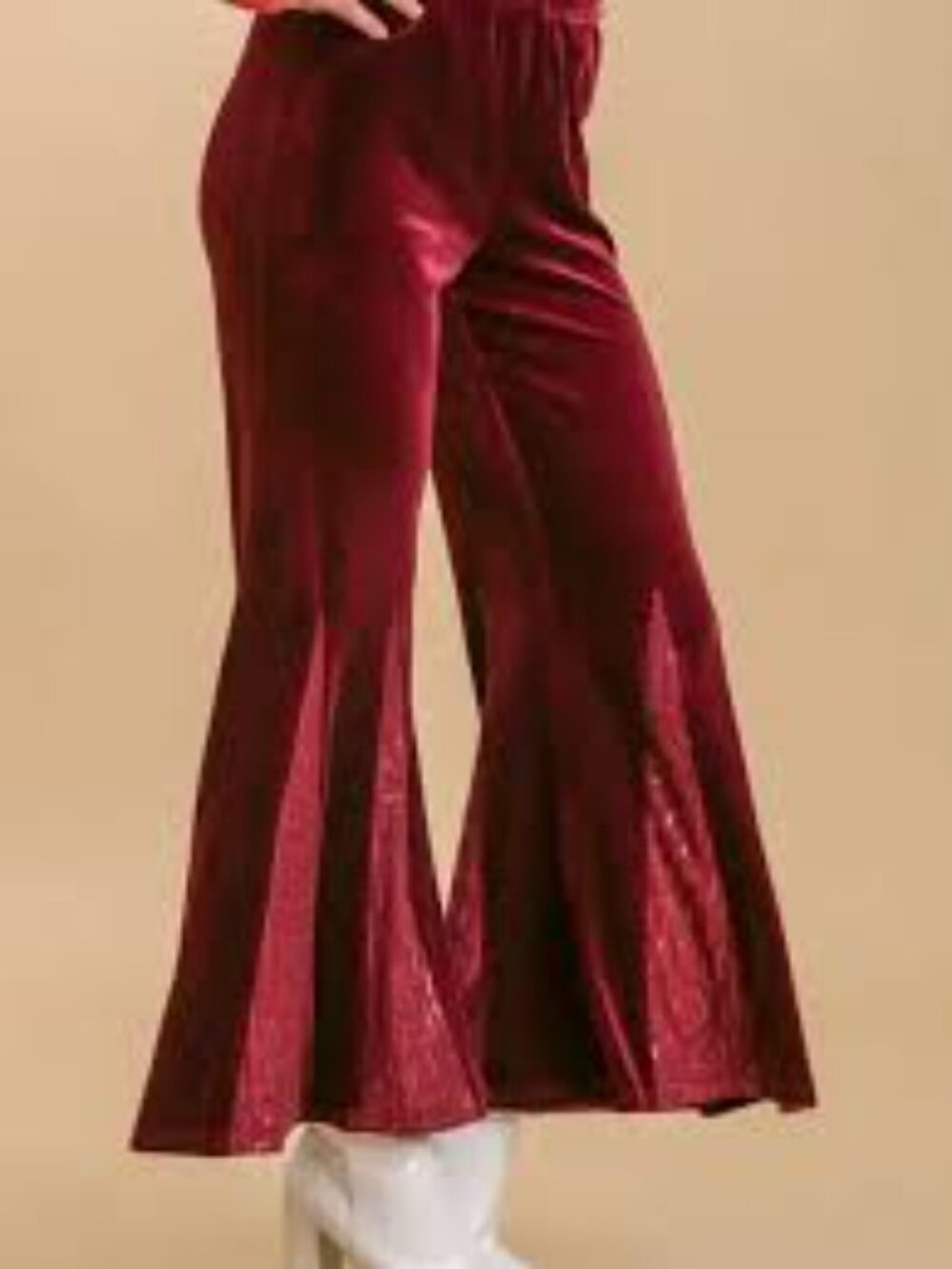 Umgee Women's Velvet Boho Red Flared Bell Bottoms Sequin-Trim Pants